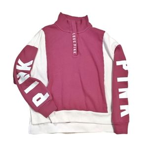 VS| Love Pink Half Zip Varsity Pullover Sweatshirt